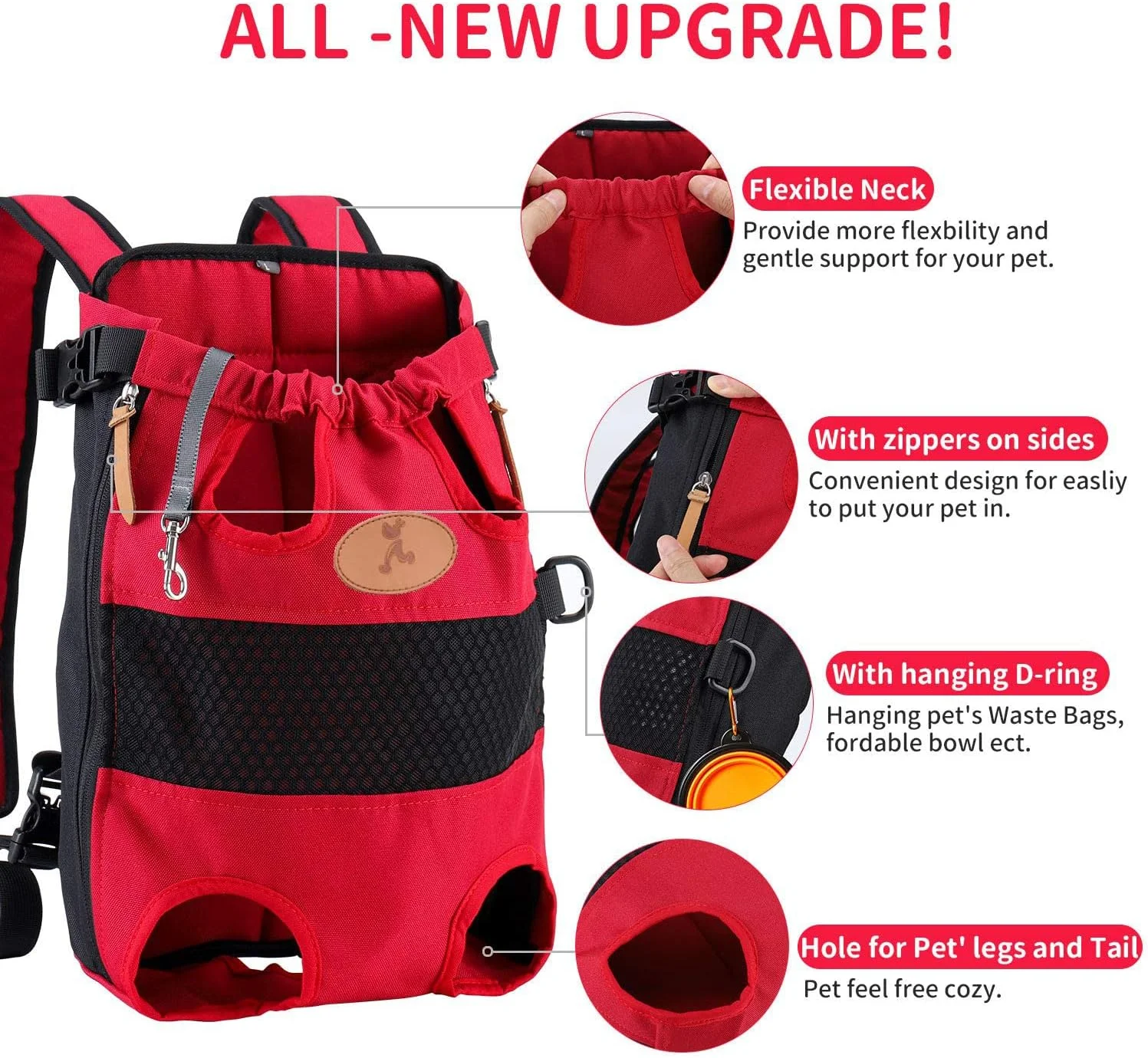 کیف حمل حیوانات خانگی KASTWAVE، کوله پشتی دو شانه‌ای قابل تنظیم و راحت برای حمل سگ/گربه برای پیاده‌روی، خرید، دوچرخه‌سواری و موتورسیکلت (S (28 * 18 cm)، قرمز)