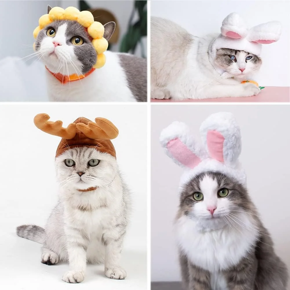 کلاه حیوانات خانگی KASTWAVE، 3 عدد، شامل کلاه خرگوشی بامزه، کلاه آفتابگردان و کلاه شاخ گوزن کریسمس، مناسب برای گربه ها و سگ های کوچک، مناسب استفاده روزانه یا مهمانی