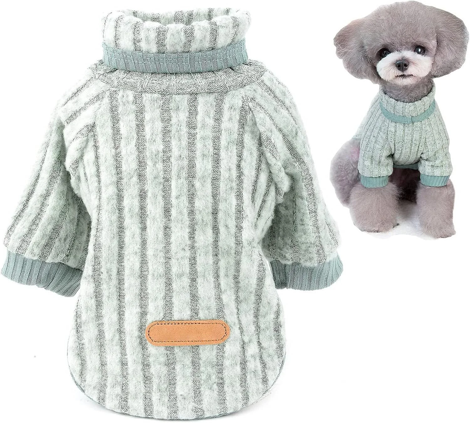 پلیور یقه اسکی حیوانات خانگی KASTWAVE، لباس گرم و ضخیم حیوانات خانگی، نرم و راحت، گرم مناسب پاییز و زمستان، لباس خواب سگ برای سگ های کوچک دختر و پسر، سبز