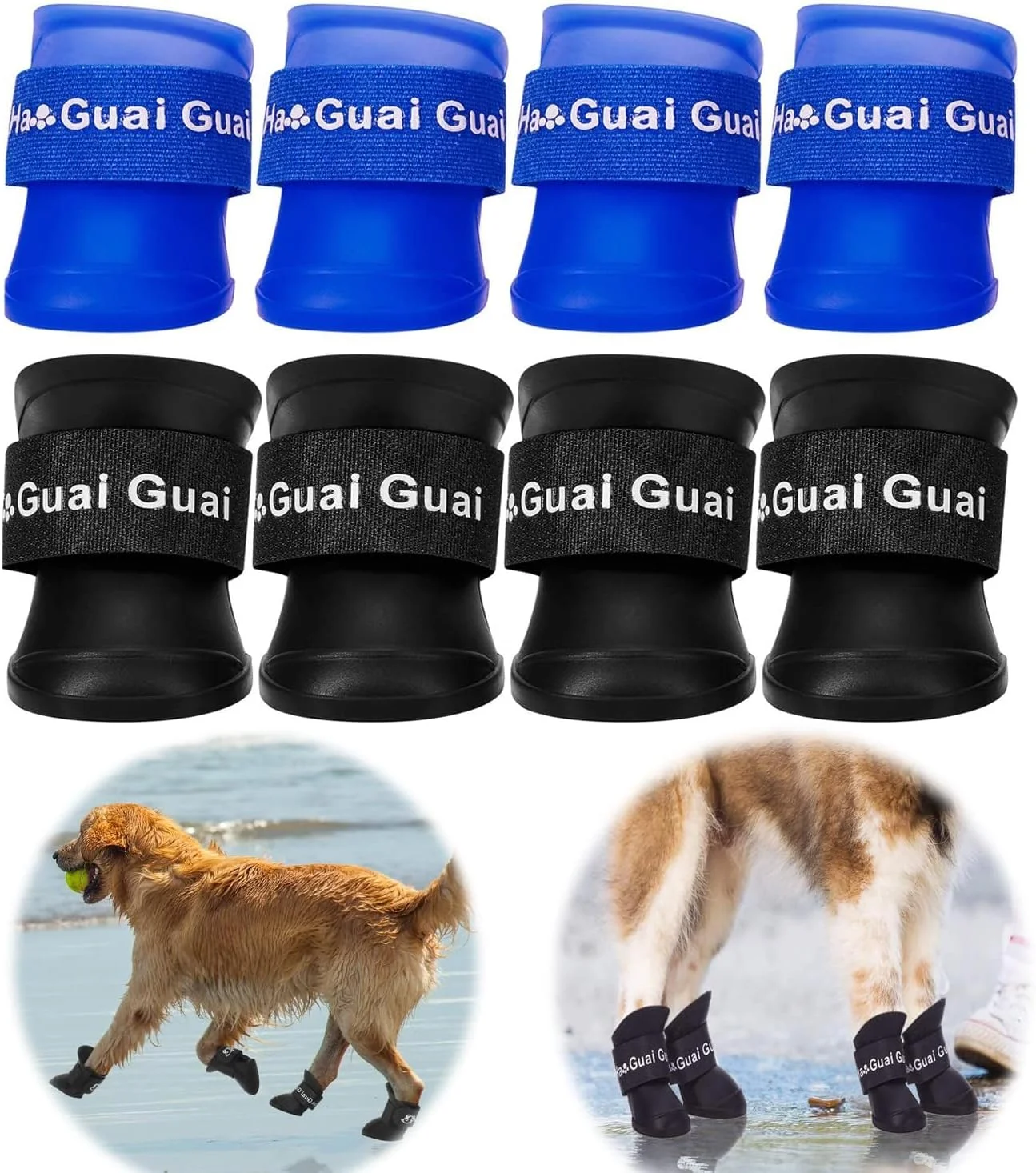 کفش سگ KASTWAVE، 8 عدد پاپوش ضد آب سگ برای فضای باز، چکمه بارانی سگ، پاپوش سیلیکونی سگ، برای آب و هوای برفی بارانی (سایز S، آبی و مشکی)