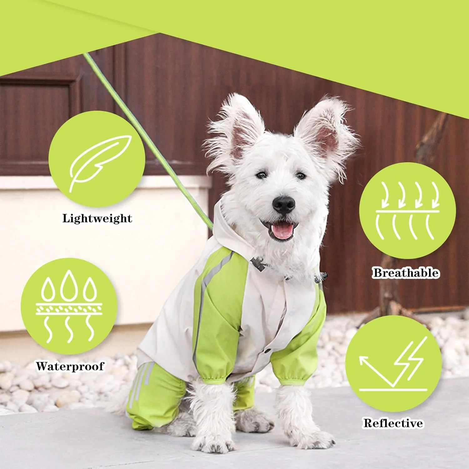 بارانی ضد آب سگ KASTWAVE به رنگ سبز - ژاکت ایمنی تنفسی و بازتابنده با بند کشی قابل تنظیم و دسترسی به قلاده برای سگ های کوچک تا متوسط، سایز L بارانی ضد آب سگ KASTWAVE به رنگ سبز - ژاکت ایمنی تنفسی و بازتابنده با بند کشی قابل تنظیم و دسترسی به قلاده برای سگ های کوچک تا متوسط، سایز L