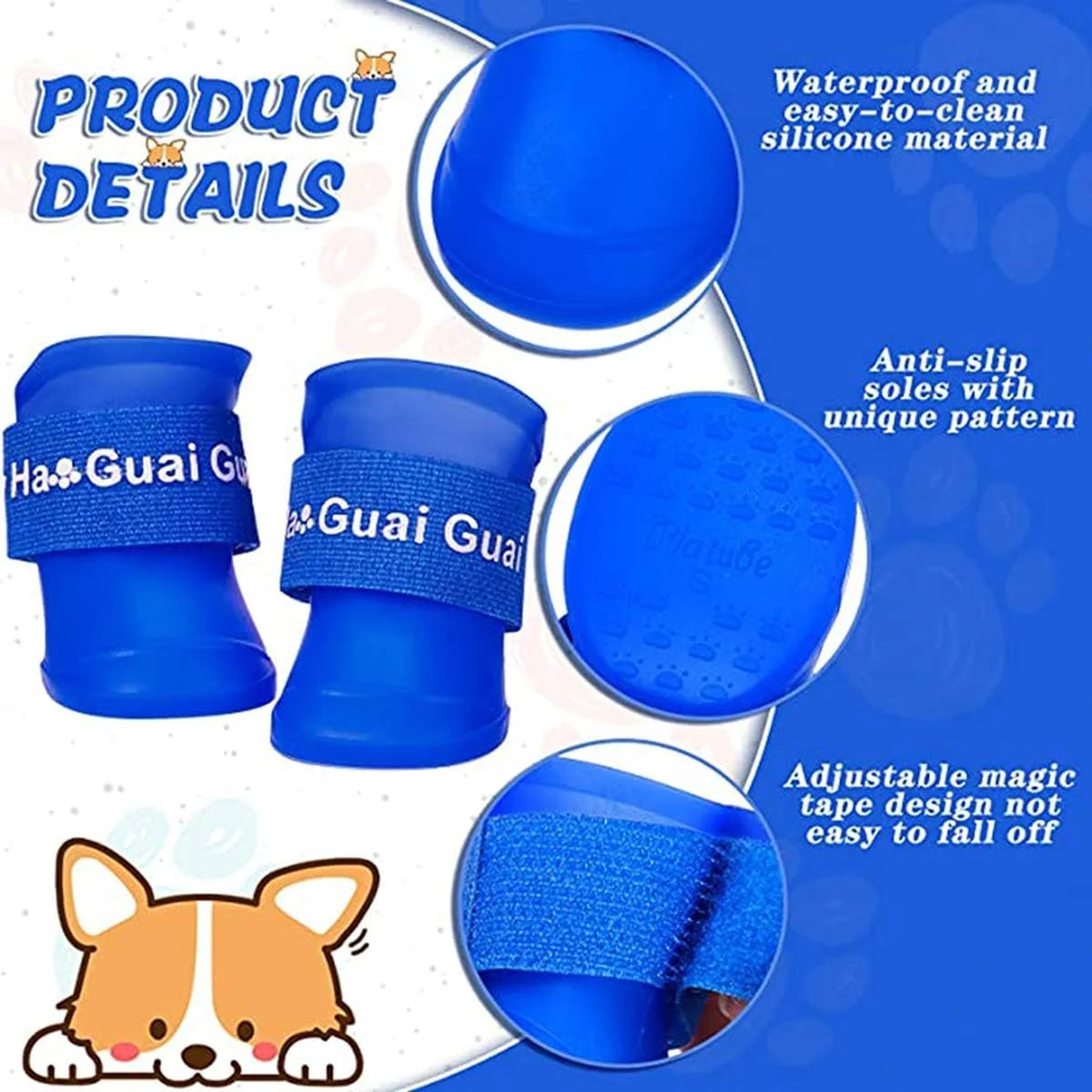 کفش سگ KASTWAVE، 8 عدد پاپوش ضد آب سگ برای فضای باز، چکمه بارانی سگ، پاپوش سیلیکونی سگ، برای آب و هوای برفی بارانی (سایز S، آبی و مشکی) کفش سگ KASTWAVE، 8 عدد پاپوش ضد آب سگ برای فضای باز، چکمه بارانی سگ، پاپوش سیلیکونی سگ، برای آب و هوای برفی بارانی (سایز S، آبی و مشکی)