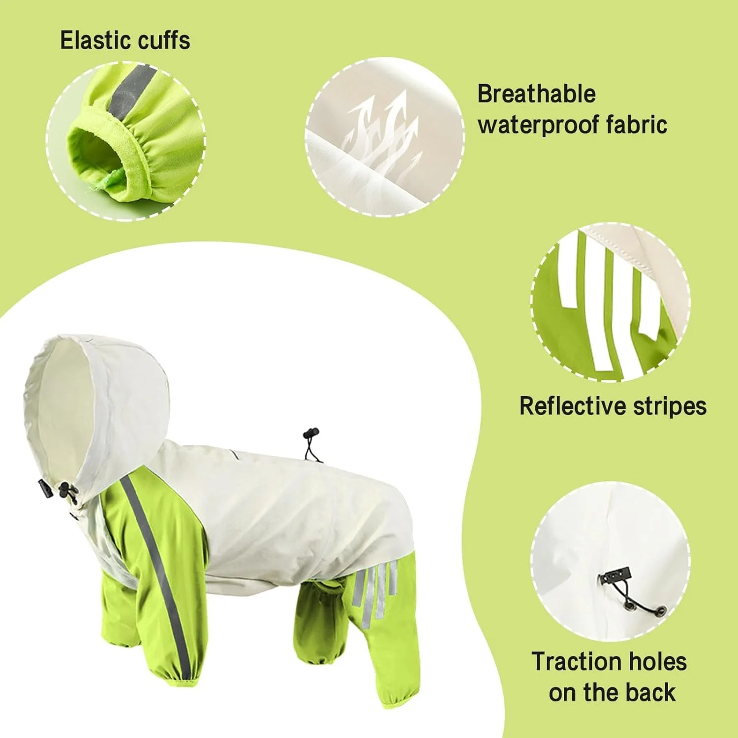 بارانی ضد آب سگ KASTWAVE به رنگ سبز - ژاکت ایمنی تنفسی و بازتابنده با بند کشی قابل تنظیم و دسترسی به قلاده برای سگ های کوچک تا متوسط، سایز L بارانی ضد آب سگ KASTWAVE به رنگ سبز - ژاکت ایمنی تنفسی و بازتابنده با بند کشی قابل تنظیم و دسترسی به قلاده برای سگ های کوچک تا متوسط، سایز L
