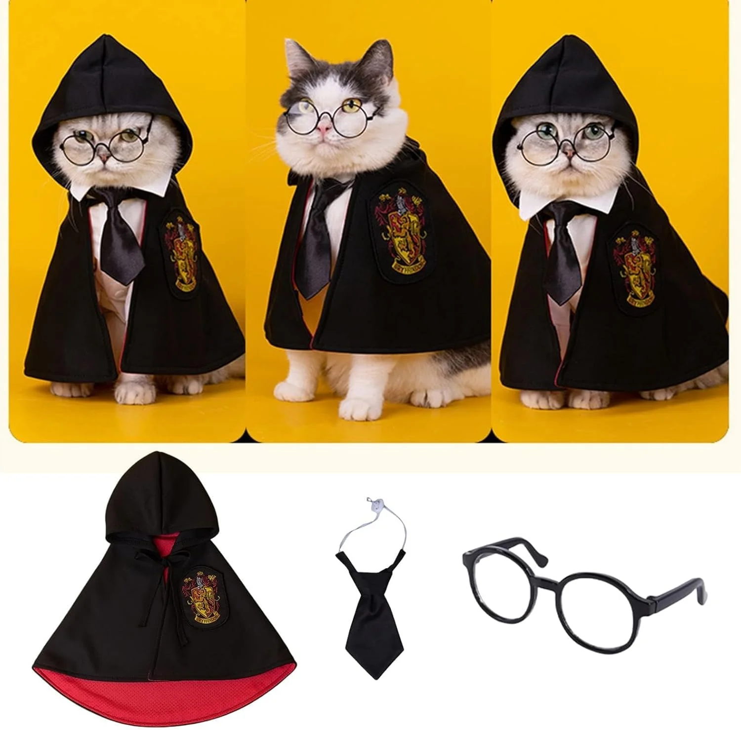 ست شنل و لباس حیوانات خانگی طرح جادوگری، مناسب هالووین و مهمانی های خاص، به همراه عینک