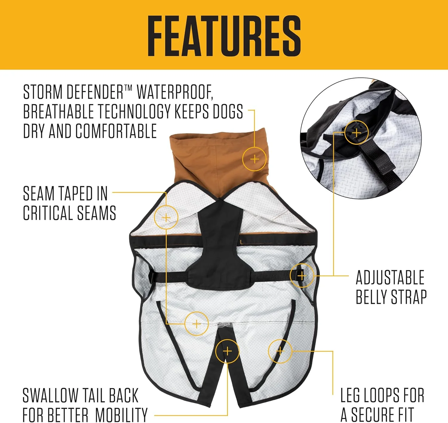 ژاکت بارانی مقاوم سگ Carhartt با جنس ضدآب Storm Defender و بندهای قابل تنظیم، قهوه ای/مشکی Carhartt، سایز متوسط