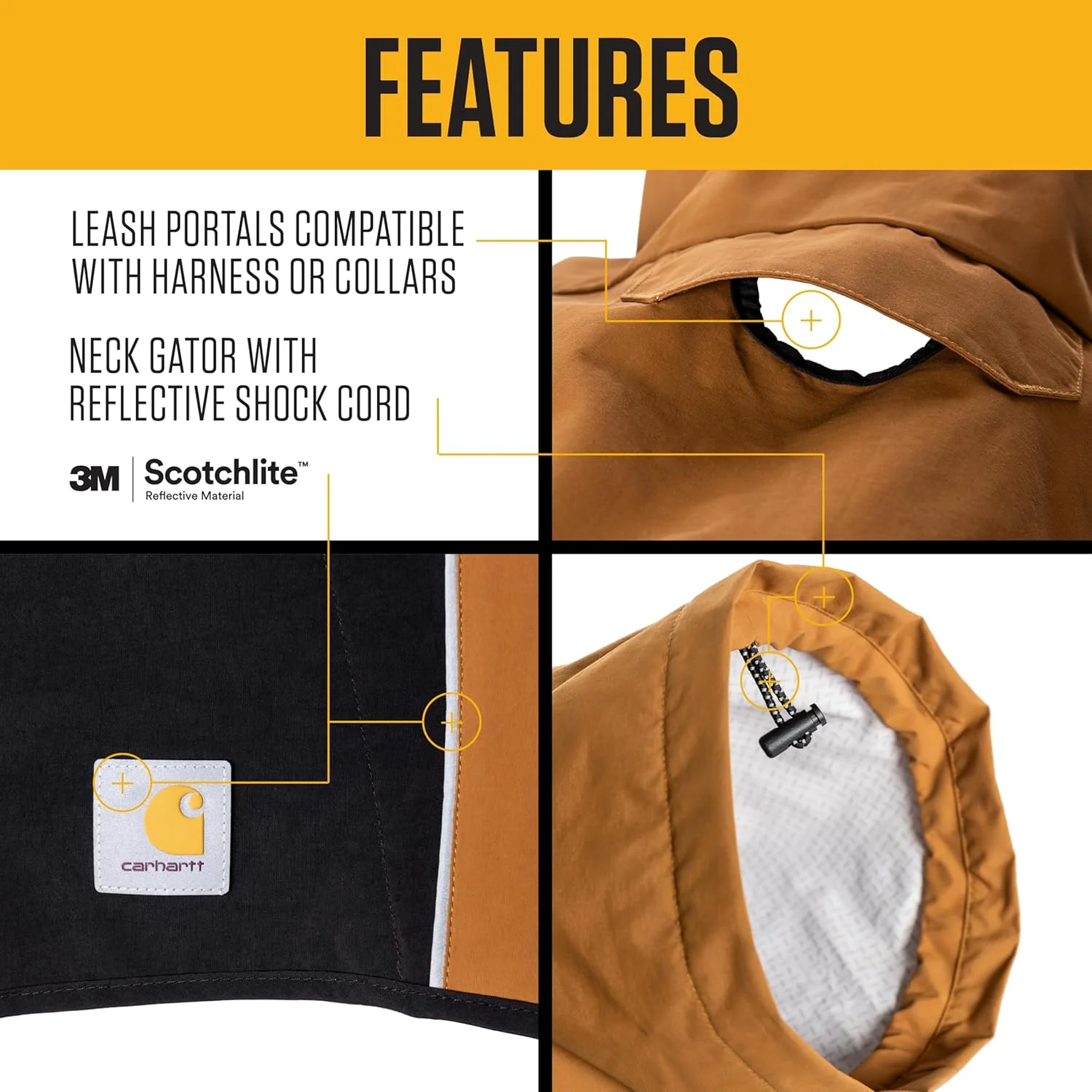 ژاکت بارانی مقاوم سگ Carhartt با جنس ضدآب Storm Defender و بندهای قابل تنظیم، قهوه ای/مشکی Carhartt، سایز متوسط