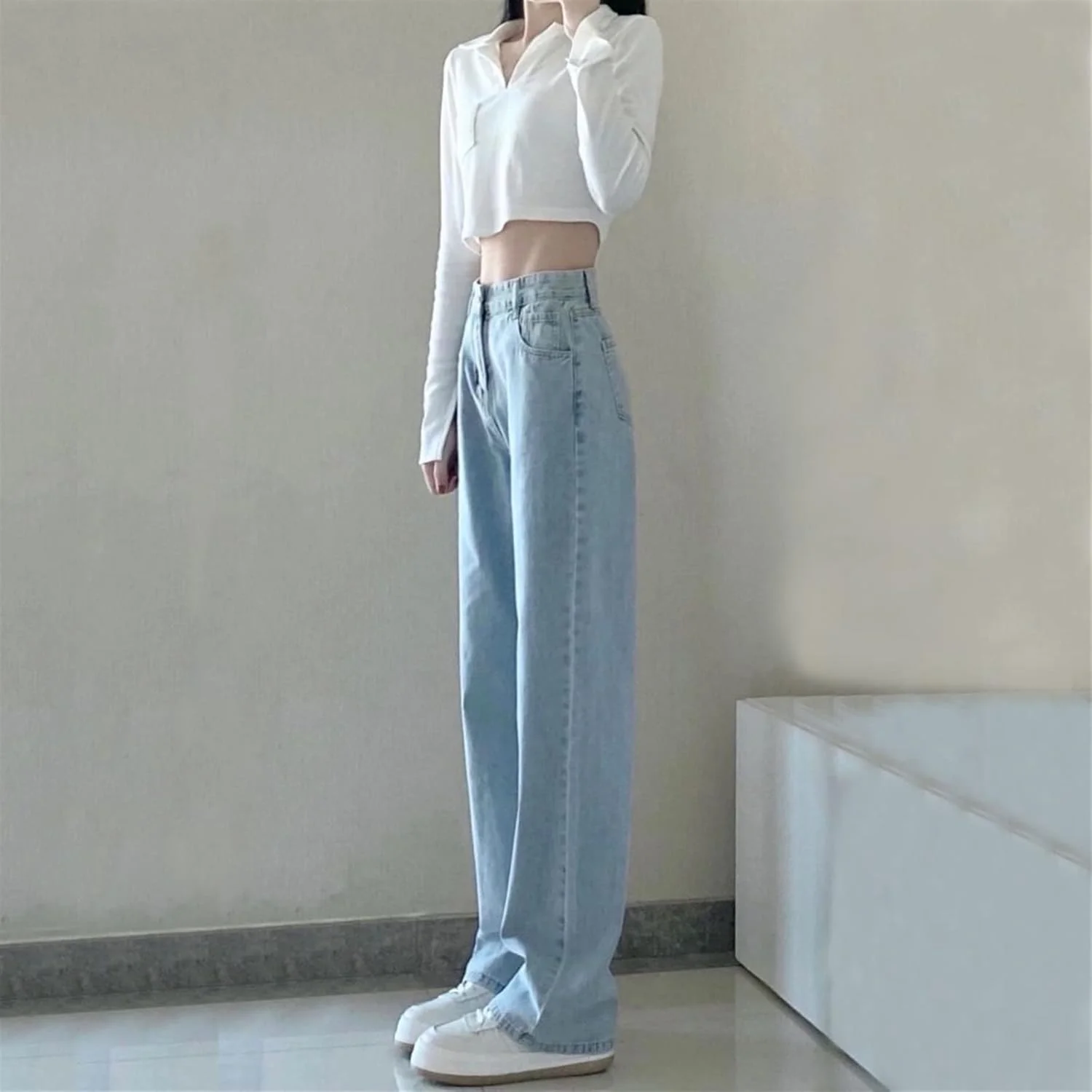 شلوار حرفه ای زنانه، شلوار جین راسته رنگ ثابت، شلوار جین گشاد پاچه پهن با کمر بلند زنانه، شلوار جین اسلیم