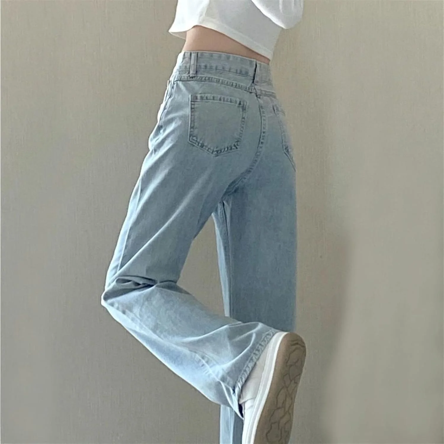 شلوار حرفه ای زنانه، شلوار جین راسته رنگ ثابت، شلوار جین گشاد پاچه پهن با کمر بلند زنانه، شلوار جین اسلیم