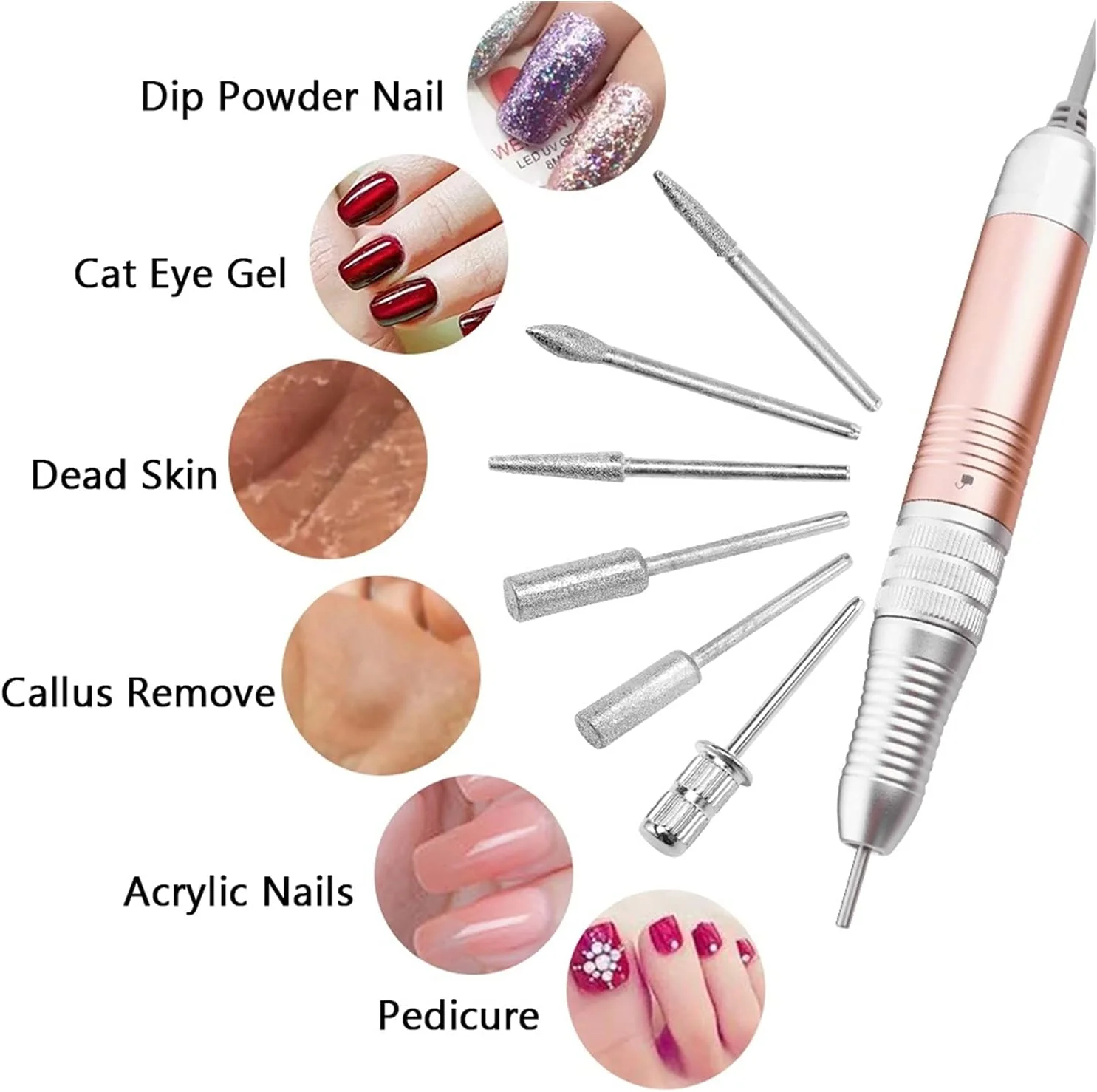 دستگاه سوهان برقی ناخن 35000 دور در دقیقه، قابل شارژ، قابل حمل، مناسب برای مانیکور، از بین بردن لاک ژل و پولیش حرفه ای ناخن (رنگ: طلایی بدون باتری)