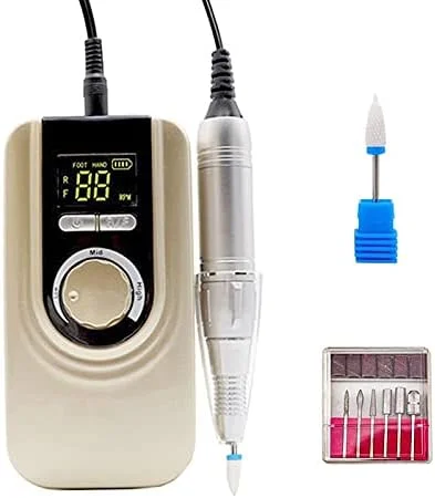 دستگاه سوهان برقی ناخن قابل حمل شارژی Shandongmt، 35000 دور در دقیقه، مناسب برای مانیکور حرفه ای، دارای سر سوهان های سرامیکی (رنگ: طلایی)