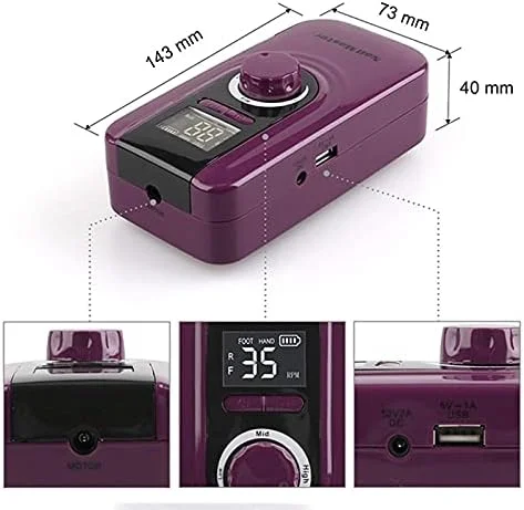 دستگاه سوهان برقی ناخن قابل حمل شارژی Shandongmt، 35000 دور در دقیقه، مناسب برای مانیکور حرفه ای، دارای سر سوهان های سرامیکی (رنگ: طلایی)