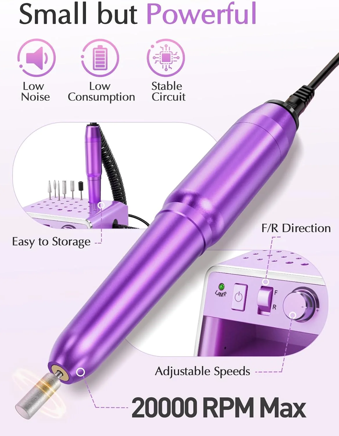 سوهان برقی ناخن سوبای، سوهان ناخن برقی قابل حمل برای ناخن های ژلی آکریلیک، کیت سوهان ناخن