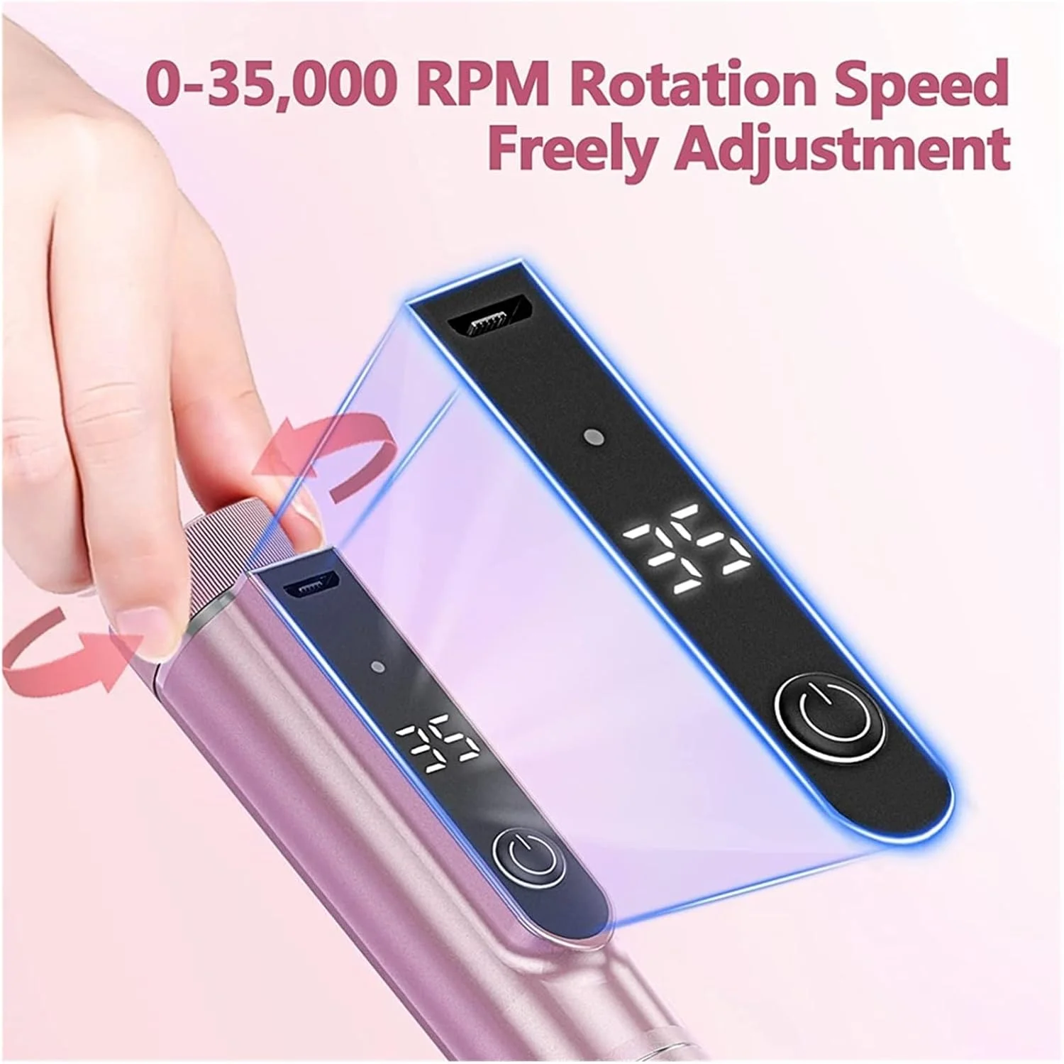 دستگاه سوهان برقی ناخن حرفه ای بی سیم با نمایشگر LED، قابلیت چرخش دو طرفه، مناسب برای ناخن های اکریلیک