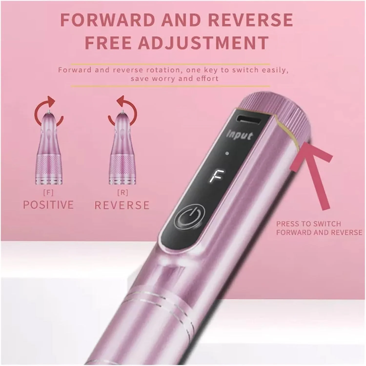 دستگاه سوهان برقی ناخن حرفه ای بی سیم با نمایشگر LED، قابلیت چرخش دو طرفه، مناسب برای ناخن های اکریلیک