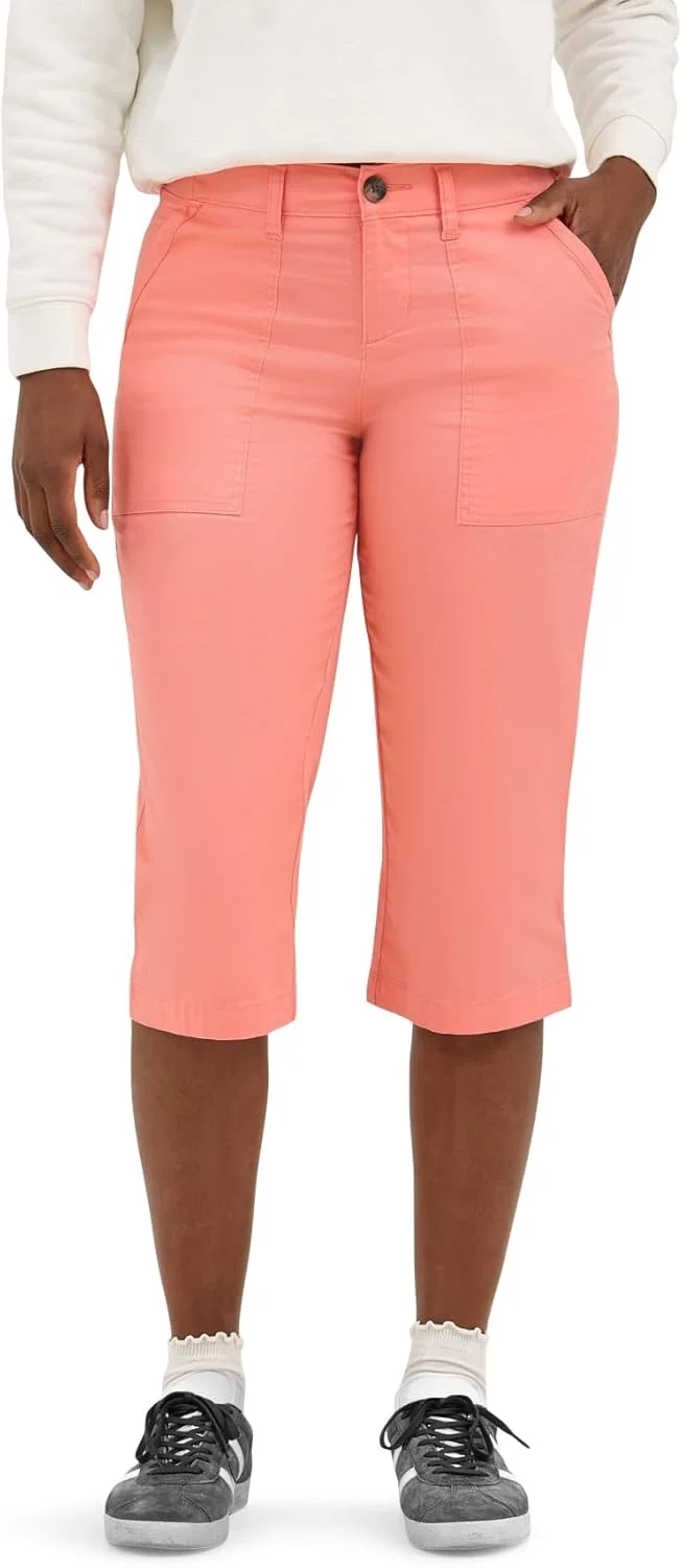 شلوار کاپری زنانه لی، فوق العاده راحت با قابلیت انعطاف پذیری، رنگ پاپایای روشن، سایز 14