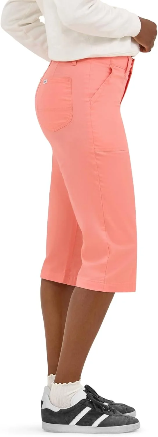 شلوار کاپری زنانه لی، فوق العاده راحت با قابلیت انعطاف پذیری، رنگ پاپایای روشن، سایز 14