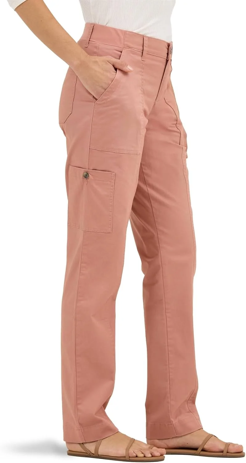 شلوار کتان زنانه لی، فوق العاده راحت با قابلیت انعطاف پذیری، رنگ قهوه ای مایل به سرخ، سایز 14