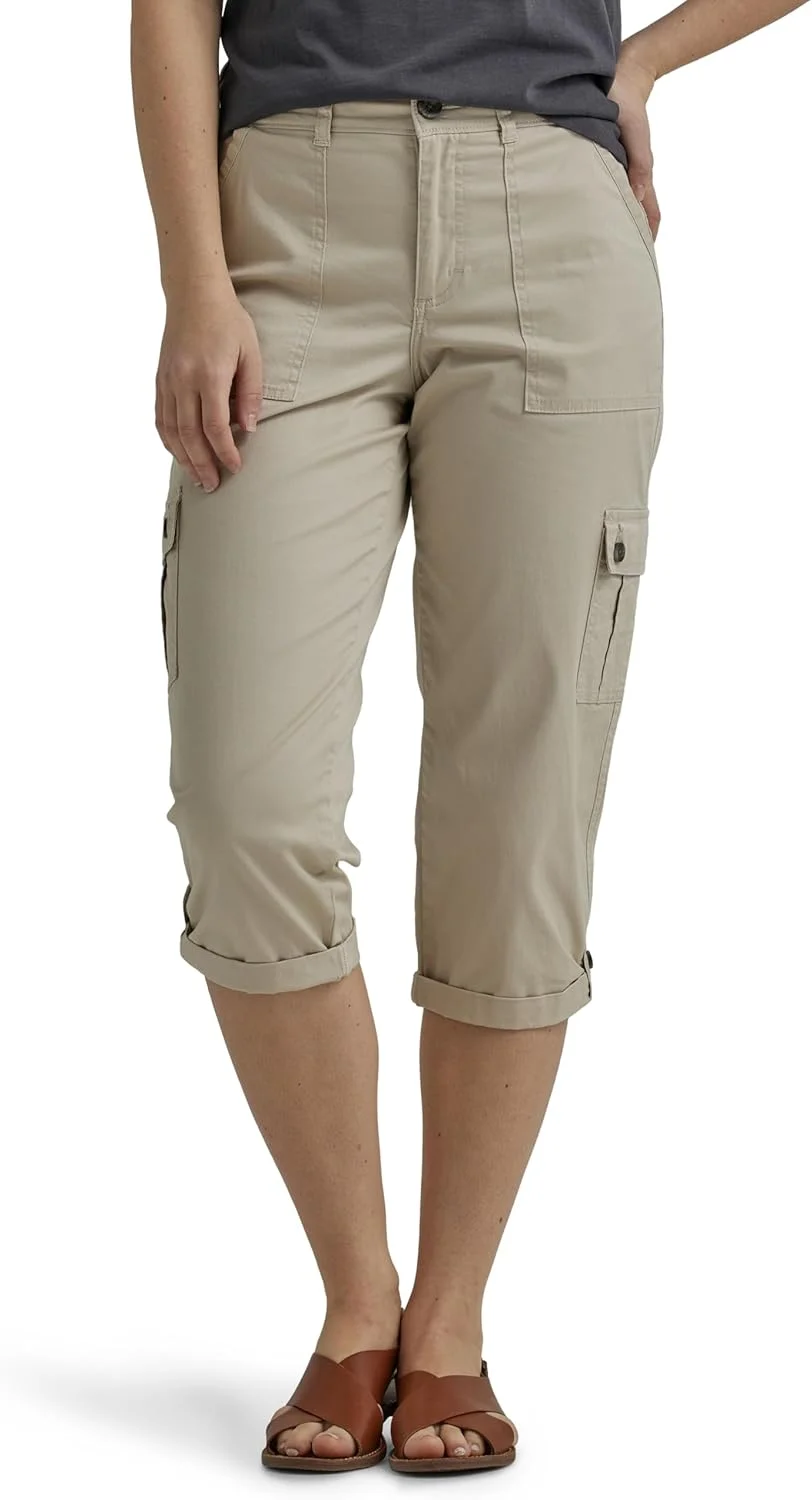 شلوار زنانه لی، مدل Flex-to-go، فاق متوسط، راسته، طرح کارگو، قد کاپری