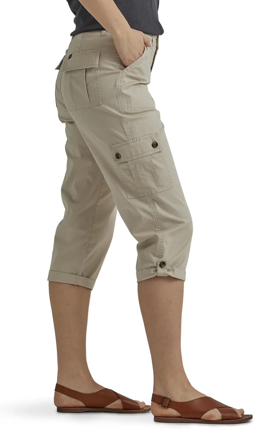 شلوار زنانه لی، مدل Flex-to-go، فاق متوسط، راسته، طرح کارگو، قد کاپری