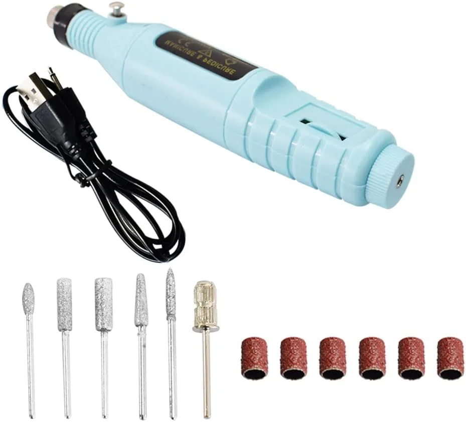 ست سوهان برقی ناخن، مانیکور، پدیکور و پولیش قابل حمل برای ناخن های اکریلیک - آبی