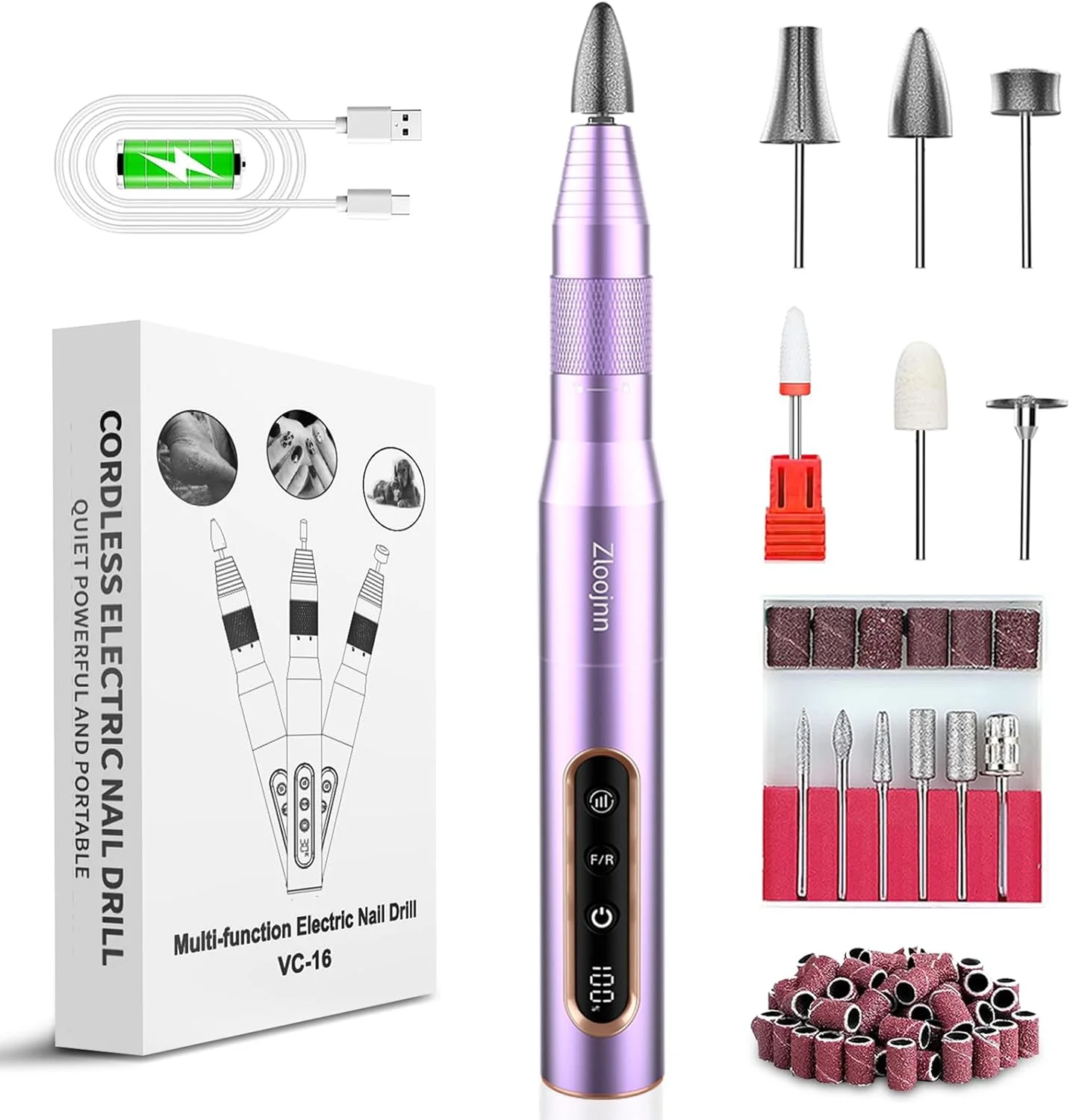 ست سوهان برقی ناخن بی سیم Zloojnn، کیت قابل شارژ، دستگاه مانیکور و پدیکور قابل حمل برای استفاده حرفه ای در سالن و منزل - بنفش ست سوهان برقی ناخن بی سیم Zloojnn، کیت قابل شارژ، دستگاه مانیکور و پدیکور قابل حمل برای استفاده حرفه ای در سالن و منزل - بنفش