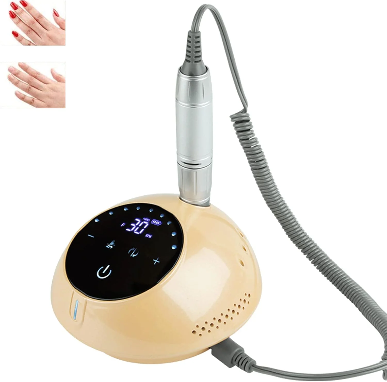 دستگاه پولیش ناخن حرفه ای Zxqiang، دستگاه برقی سوهان ناخن 30000 دور در دقیقه، ابزار قابل حمل سالن مانیکور، کم صدا و سرعت بالا، مجموعه ابزار پولیش ناخن، مناسب برای خانه و سالن، زرد