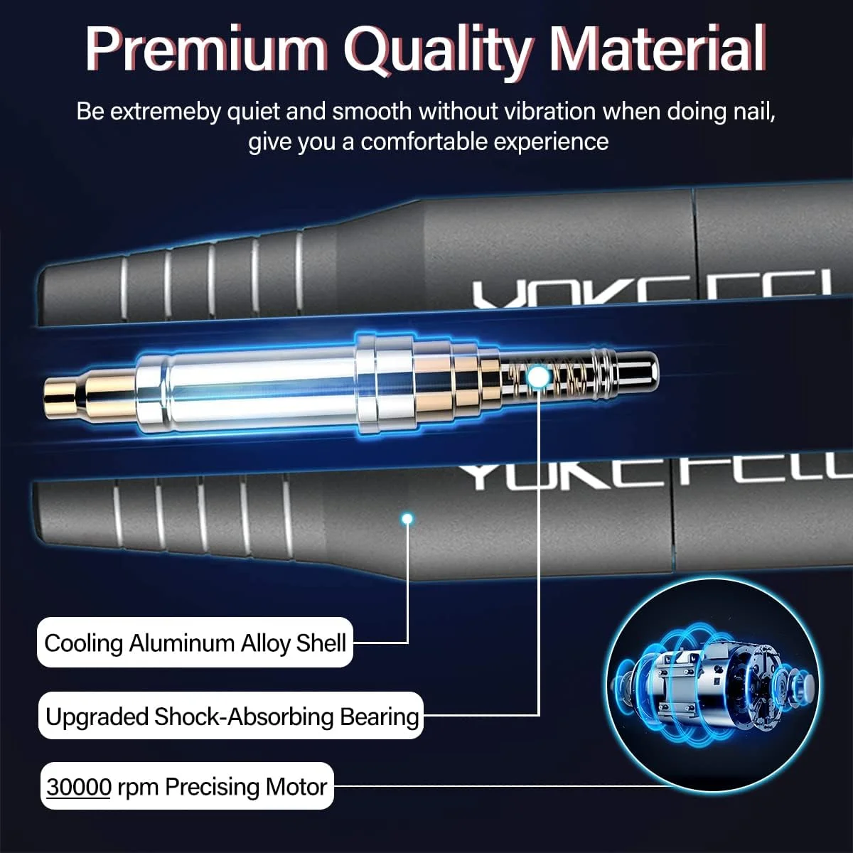 دستگاه سوهان برقی قابل حمل YOKEFELLOW، سوهان برقی حرفه ای USB 30000 دور در دقیقه، ابزار پولیش ناخن برقی برای مانیکور، مناسب برای از بین بردن پوست های مرده، ناخن های اکریلیک و ژلی، کیت دستگاه پدیکور خاکستری