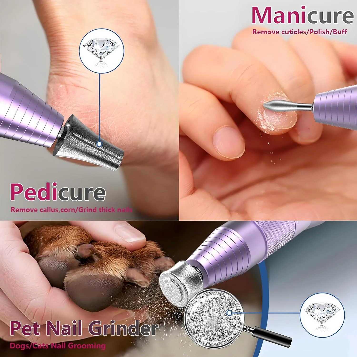 ست سوهان برقی ناخن بی سیم Zloojnn، کیت قابل شارژ، دستگاه مانیکور و پدیکور قابل حمل برای استفاده حرفه ای در سالن و منزل - بنفش