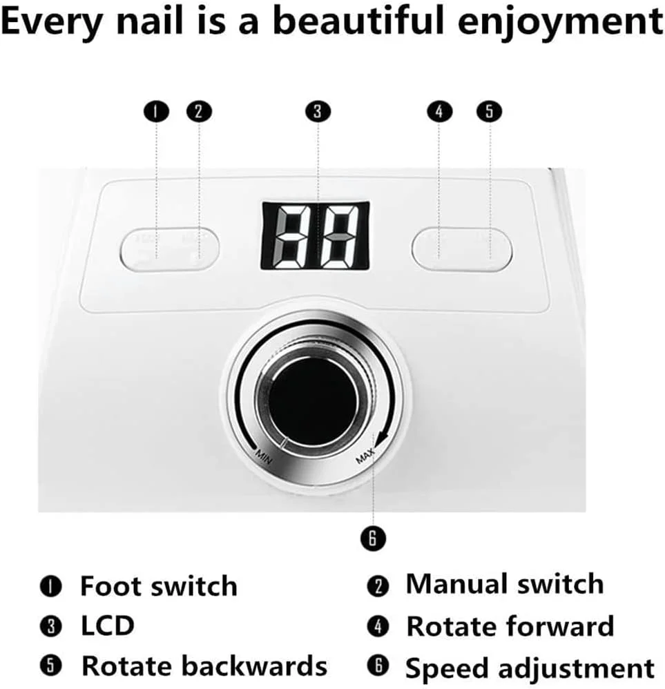 دستگاه مانیکور و پدیکور برقی Zxqiang، دستگاه سوهان ناخن برقی حرفه ای، پولیشر ابزار آسیاب فایل ناخن برقی 30000 دور در دقیقه با کیفیت بالا، برای ناخن های اکریلیک و ژلی، با پدال پا، سفید دستگاه مانیکور و پدیکور برقی Zxqiang، دستگاه سوهان ناخن برقی حرفه ای، پولیشر ابزار آسیاب فایل ناخن برقی 30000 دور در دقیقه با کیفیت بالا، برای ناخن های اکریلیک و ژلی، با پدال پا، سفید
