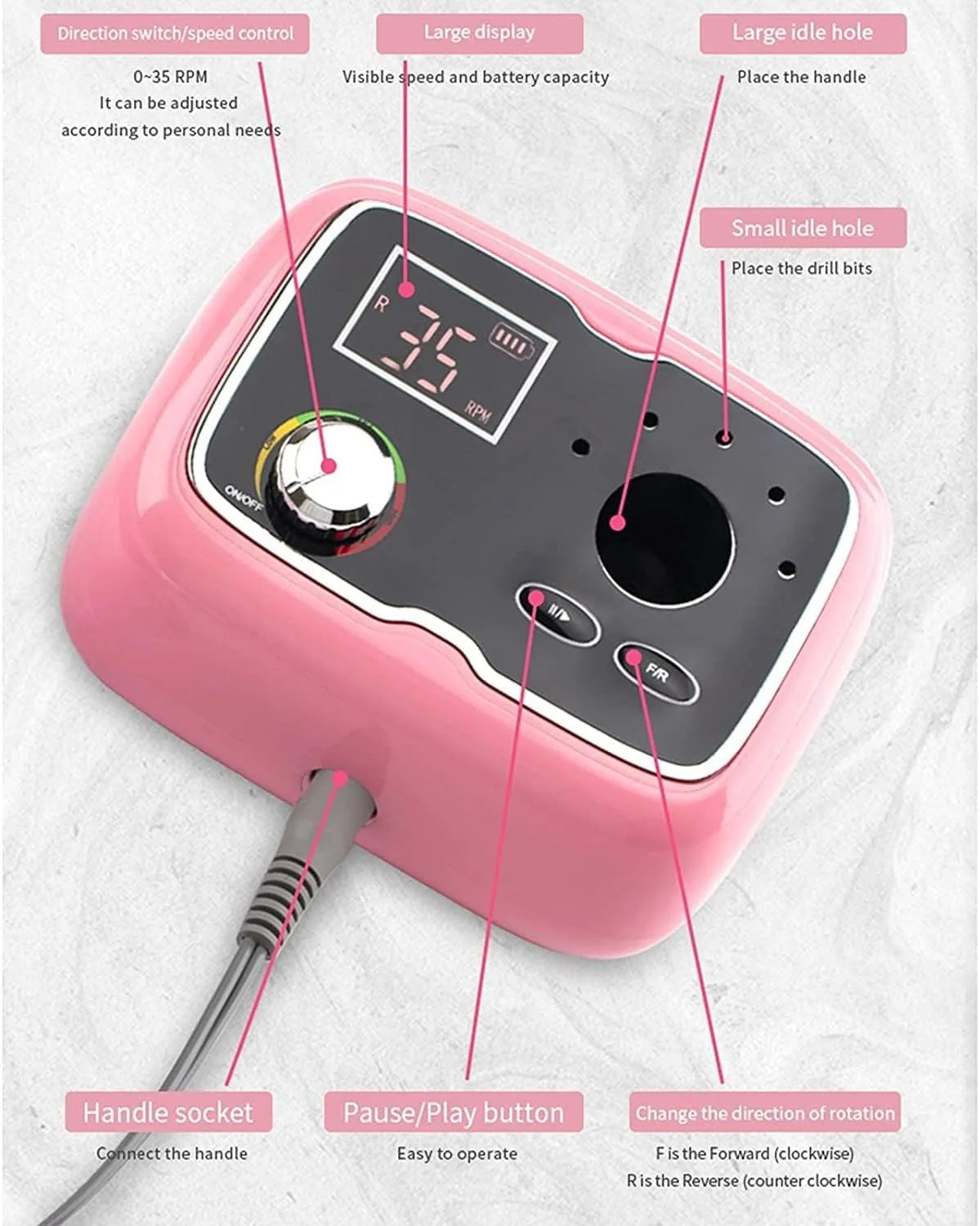 دستگاه سوهان برقی ناخن رومیزی قابل شارژ Zxqiang، دستگاه پولیش ناخن برقی قابل حمل 35000 دور در دقیقه، دستگاه مانیکور مناسب سالن ناخن دستگاه سوهان برقی ناخن رومیزی قابل شارژ Zxqiang، دستگاه پولیش ناخن برقی قابل حمل 35000 دور در دقیقه، دستگاه مانیکور مناسب سالن ناخن