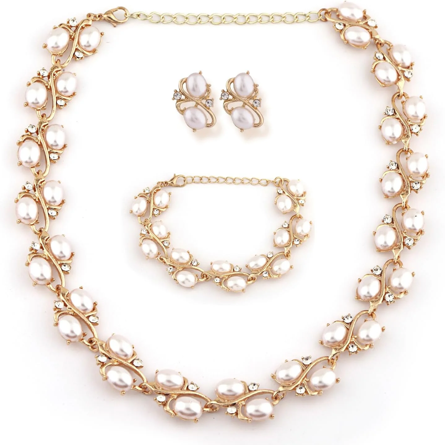 ست جواهرات شیک و جدید براق دیوا شامل گردنبند، گوشواره و دستبند مرواریدی زنانه (15214s)