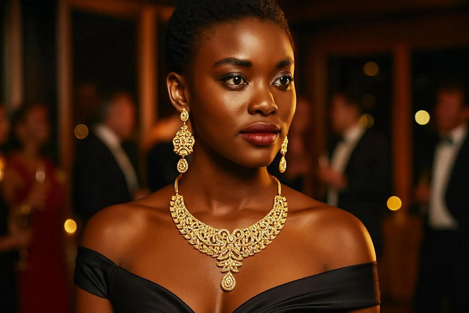 ست گردنبند مجلسی زنانه تاچ استون با نگین های درخشان، طرح هندی رویال هالیوودی، رنگ طلایی ست گردنبند مجلسی زنانه تاچ استون با نگین های درخشان، طرح هندی رویال هالیوودی، رنگ طلایی