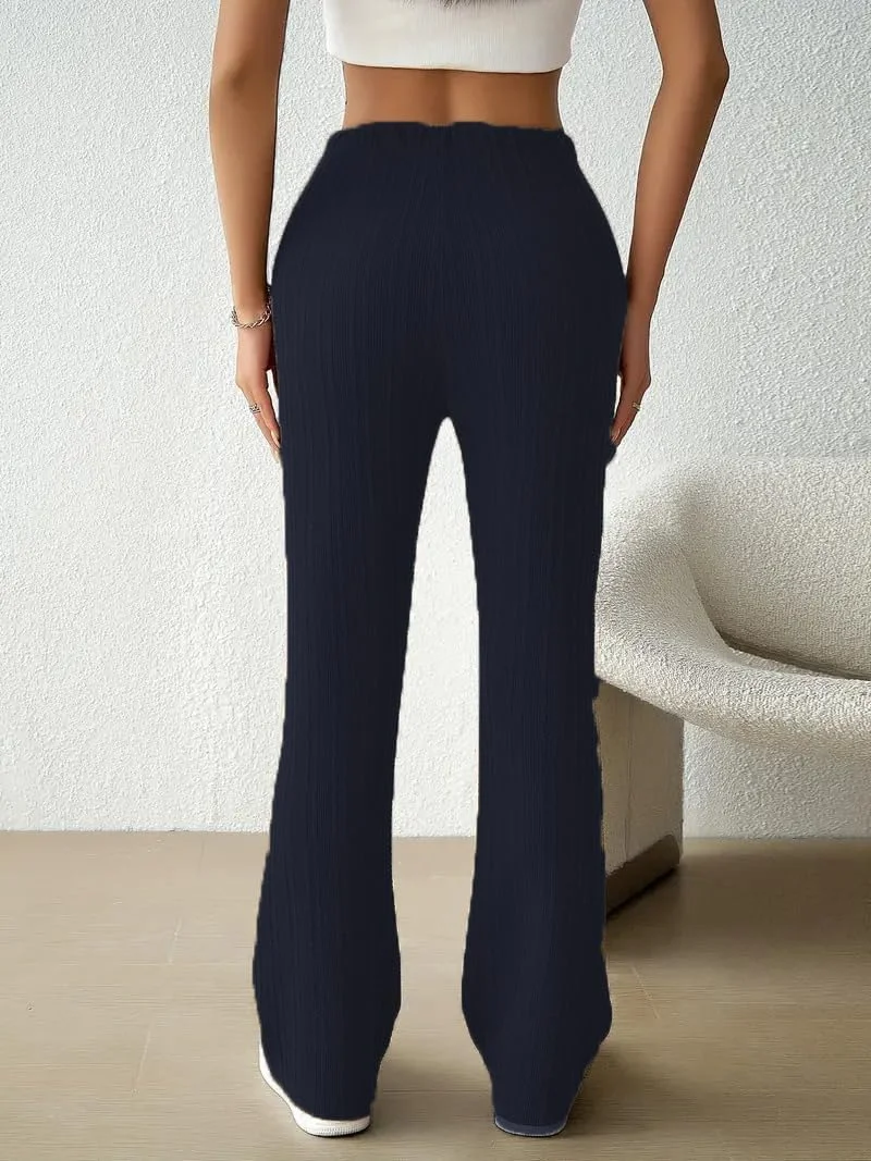 شلوار زنانه با بافت فابریک، کمر بلند، بافت یکدست، مدل گشاد و دمپا