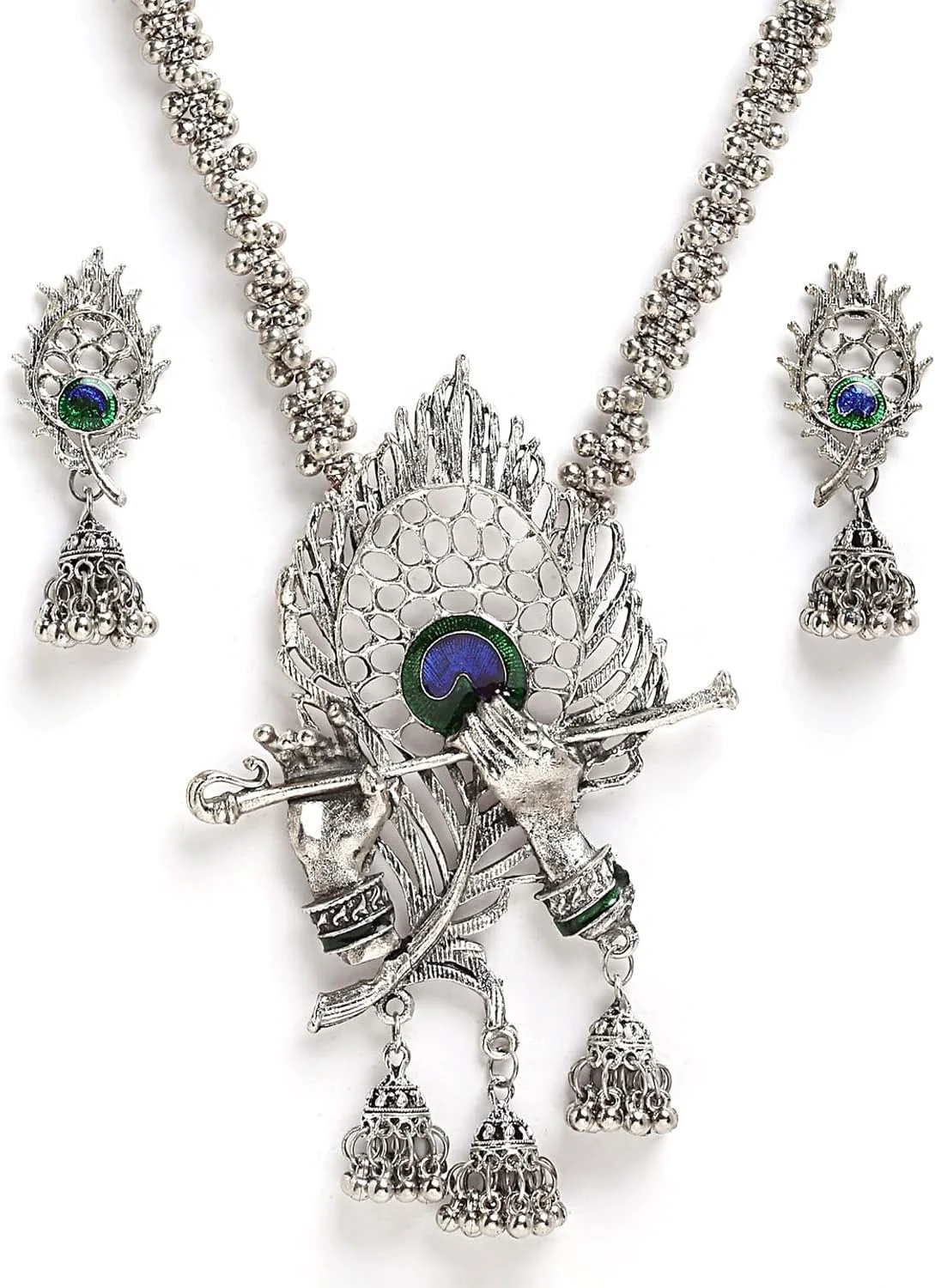 ست جواهرات گردنبند نقره ای اکسید شده شیک و جدید مد روز زنانه