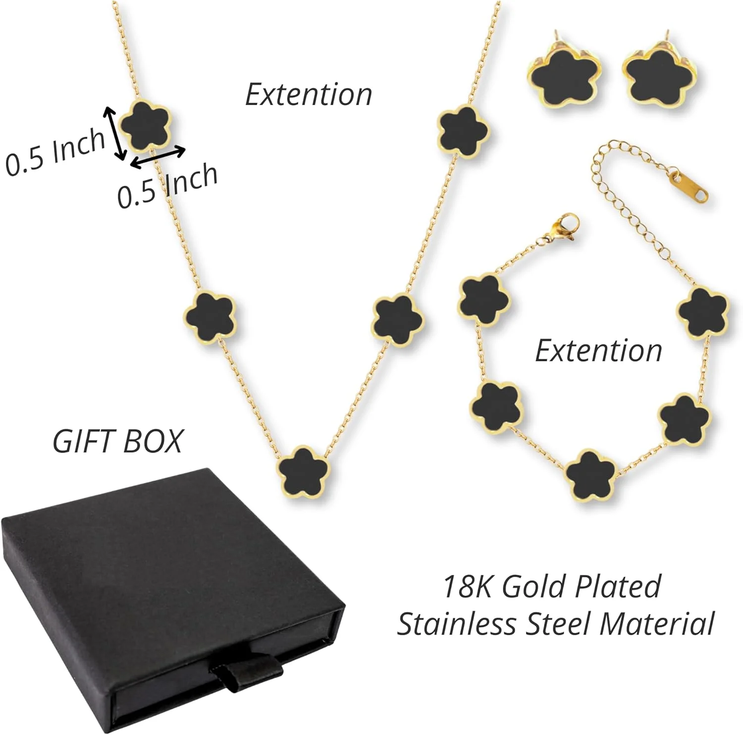 ست جواهرات شبدر پنج پر زنانه، روکش طلای 18 عیار، گردنبند و گوشواره 5 پر، گردنبند و گوشواره خوش شانسی برای مادر و دختر ست جواهرات شبدر پنج پر زنانه، روکش طلای 18 عیار، گردنبند و گوشواره 5 پر، گردنبند و گوشواره خوش شانسی برای مادر و دختر