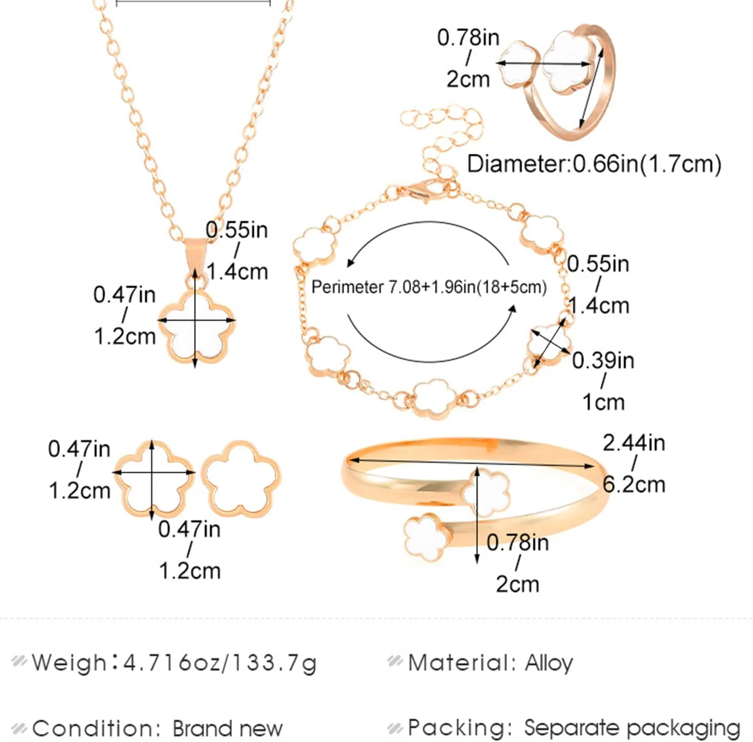 ست جواهرات شبدر پنج پر زنانه - گردنبند، دستبند، گوشواره و انگشتر با روکش طلای 18 عیار - ست آویز شبدر 5 پر خوش شانس در رنگ مشکی یا سفید - هدیه تولد برای مادر، دختر، خواهر ست جواهرات شبدر پنج پر زنانه - گردنبند، دستبند، گوشواره و انگشتر با روکش طلای 18 عیار - ست آویز شبدر 5 پر خوش شانس در رنگ مشکی یا سفید - هدیه تولد برای مادر، دختر، خواهر
