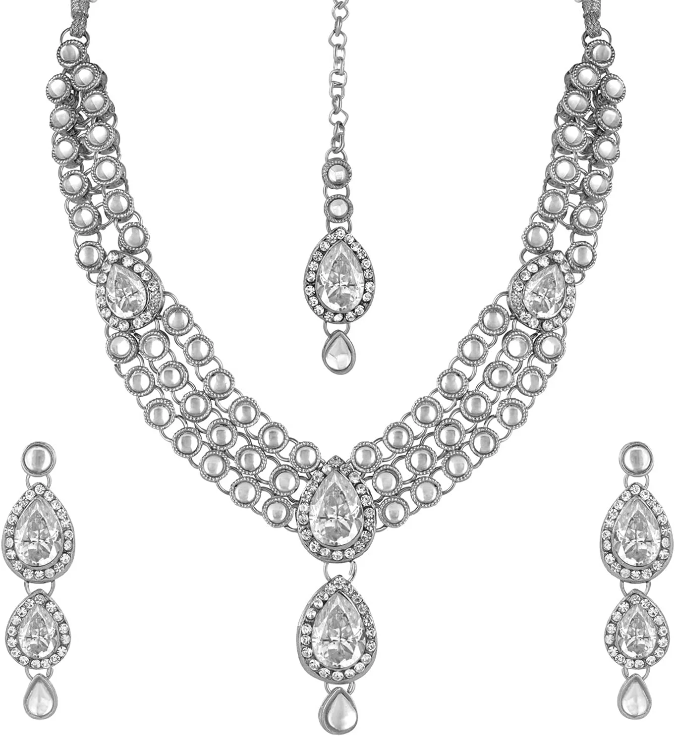 آهلی، ست گردنبند و گوشواره های میخی با نگین های مصنوعی طلایی رنگ، مناسب مهمانی و عروسی، جواهرات مد روز بالیوودی هندی برای بانوان