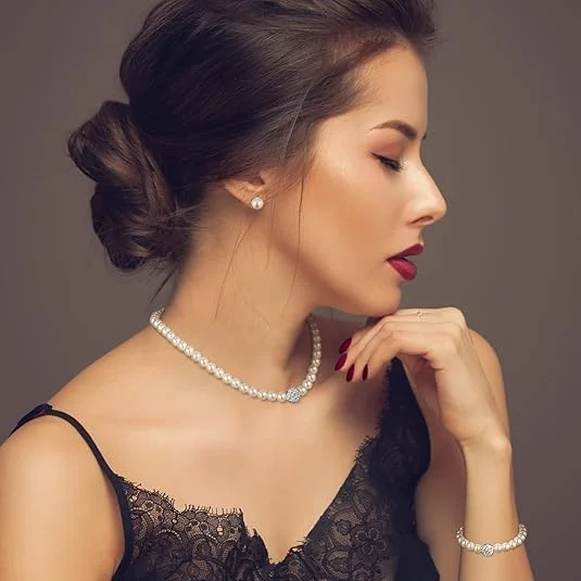 ست جواهرات مرواریدی و نگین دار زنانه، گردنبند مرواریدی شیک، دستبند و گوشواره برای عروسی، تولد، مهمانی عروس، مهمانی عصرانه، مناسبت های خاص - ظرافت بی انتها برای هر جشنی (سفید) ست جواهرات مرواریدی و نگین دار زنانه، گردنبند مرواریدی شیک، دستبند و گوشواره برای عروسی، تولد، مهمانی عروس، مهمانی عصرانه، مناسبت های خاص - ظرافت بی انتها برای هر جشنی (سفید)