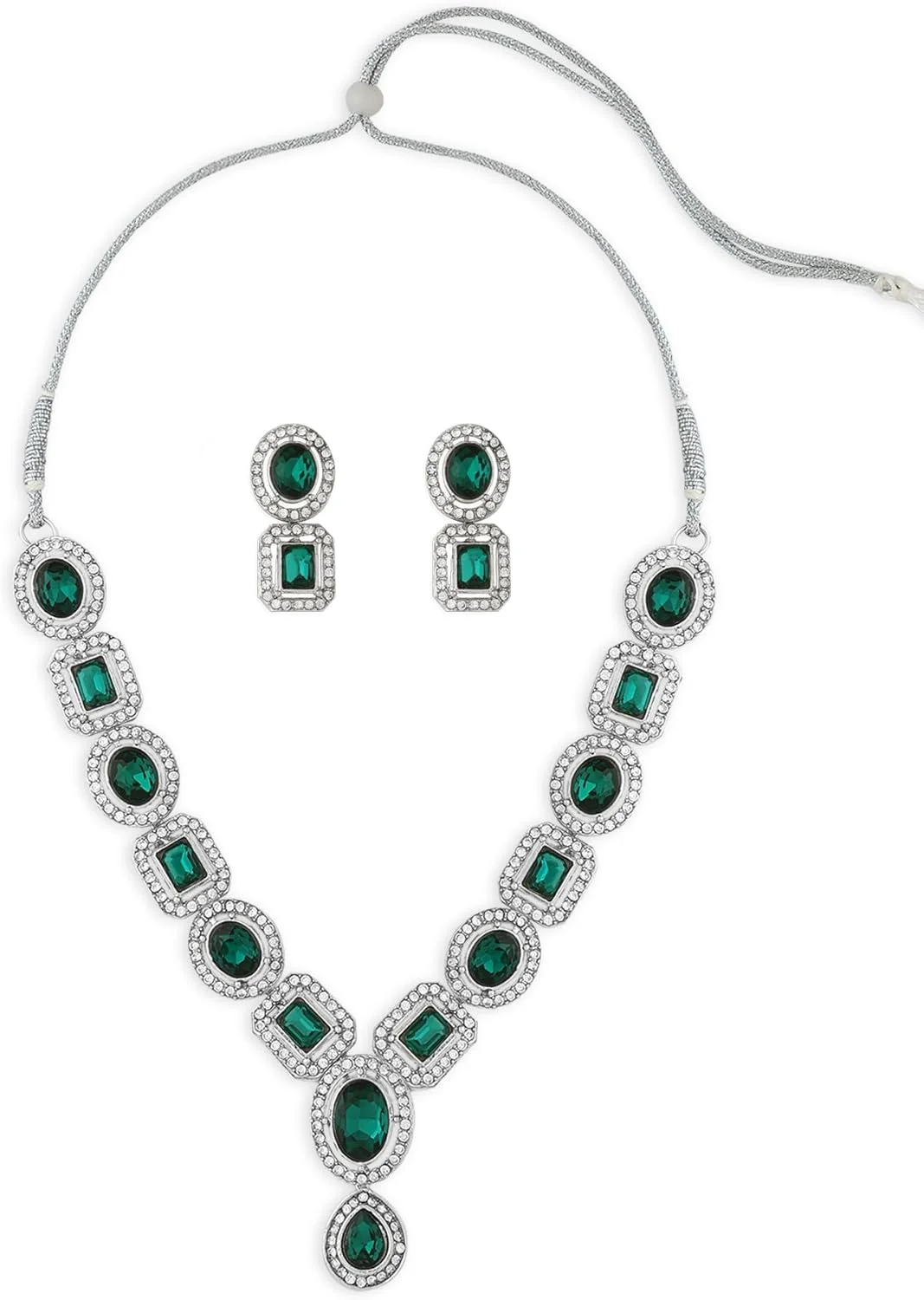 زیوری پیرلز ست گردنبند و گوشواره تزئین شده با سنگ های سبز و الماس های اتریشی درخشان برای زنان - ZPFK17196