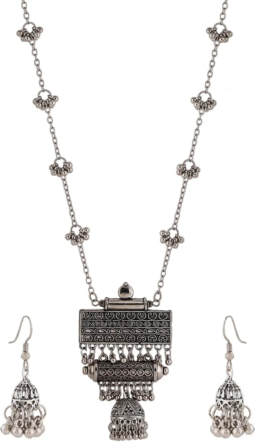 ست جواهرات گردنبند نقره ای اکسیدایز شده شیک و جدید زنانه