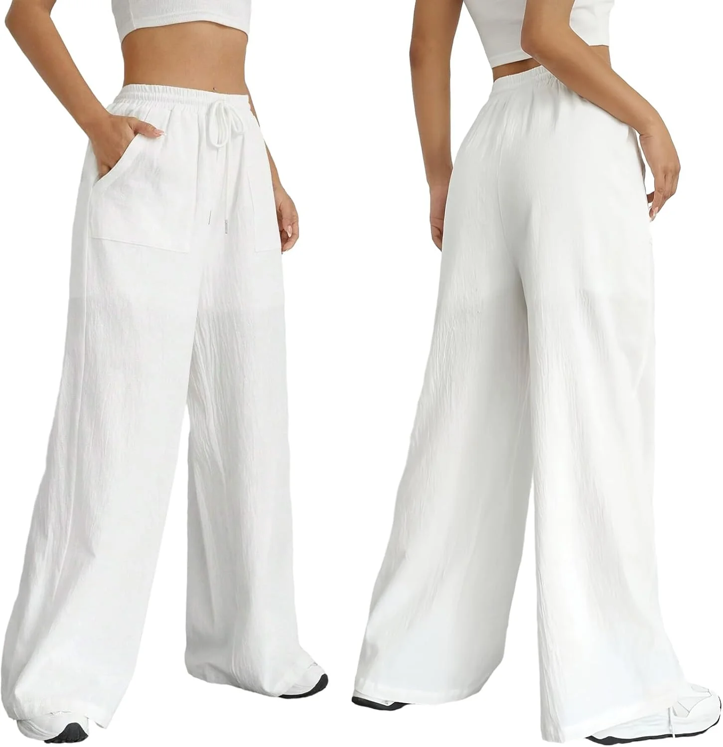 شلوار گشاد تابستانی Nuofengkudu، شلوار زنانه تابستانی، جیب های سبک، بند کشی، کشی، گشاد، شلوار یوگا بلند، شلوار اوقات فراغت، راحت، خنک، شلوار اسلیپ‌آن، پالازو ریلکسیشن