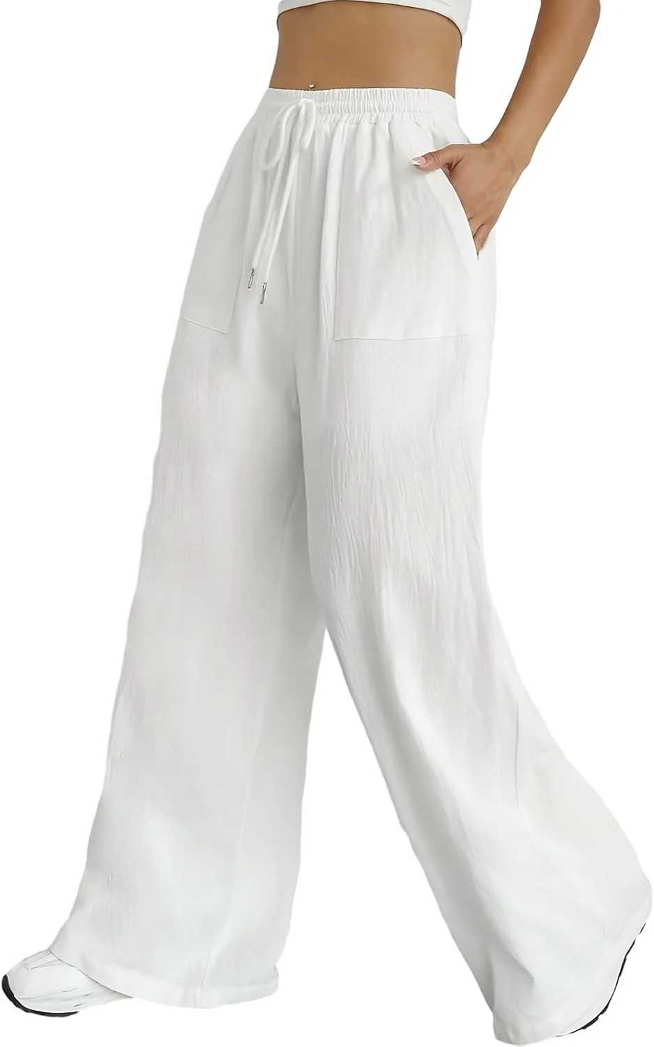 شلوار گشاد تابستانی Nuofengkudu، شلوار زنانه تابستانی، جیب های سبک، بند کشی، کشی، گشاد، شلوار یوگا بلند، شلوار اوقات فراغت، راحت، خنک، شلوار اسلیپ‌آن، پالازو ریلکسیشن