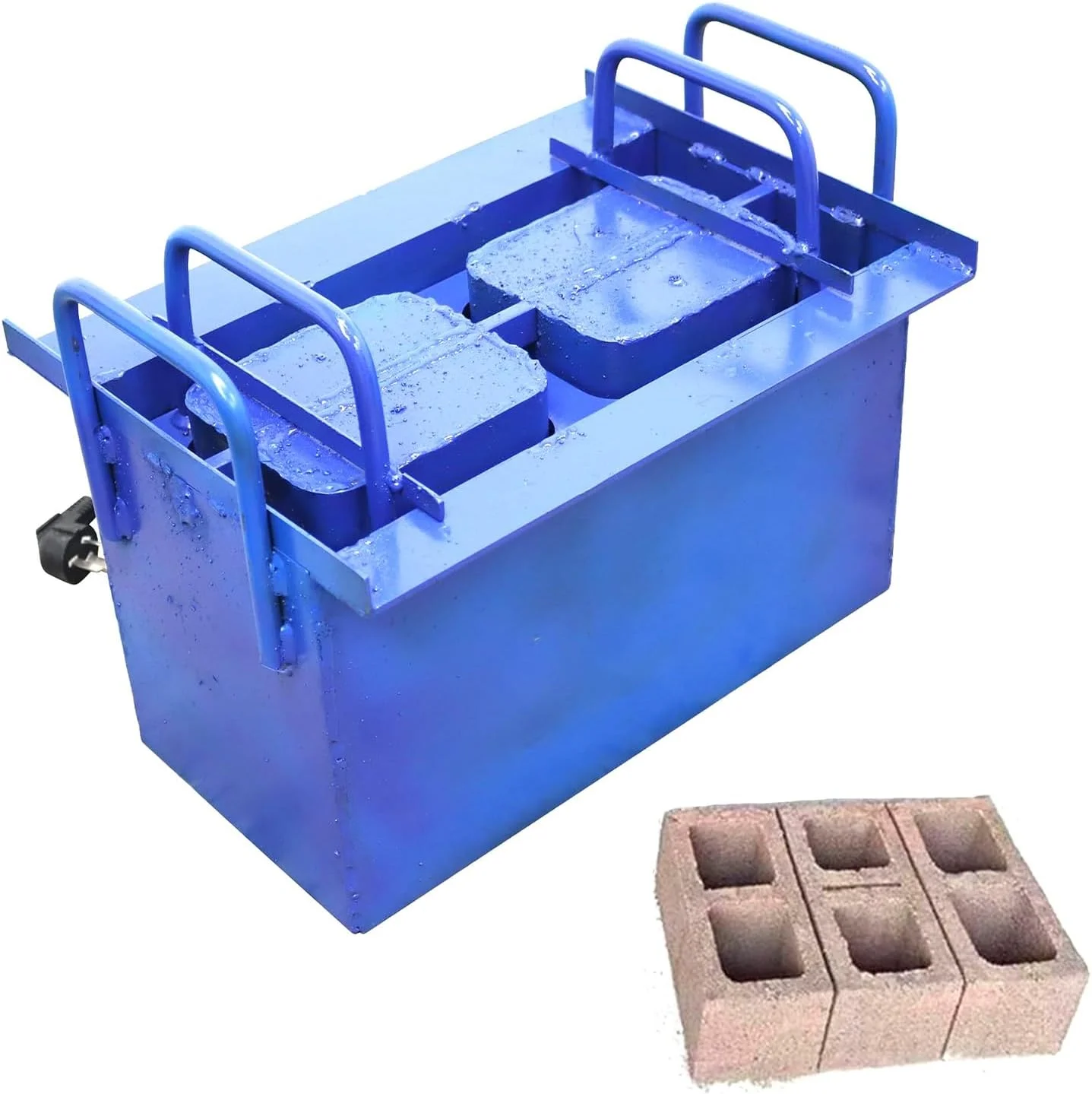 دستگاه بلوک زنی، دستگاه دستی ساخت بلوک سیمانی توخالی، دستگاه قالب بلوک بتنی، فرکانس ارتعاش 212 بار در دقیقه، شکل دهی سریع 45 ثانیه ای، 30 بلوک در ساعت