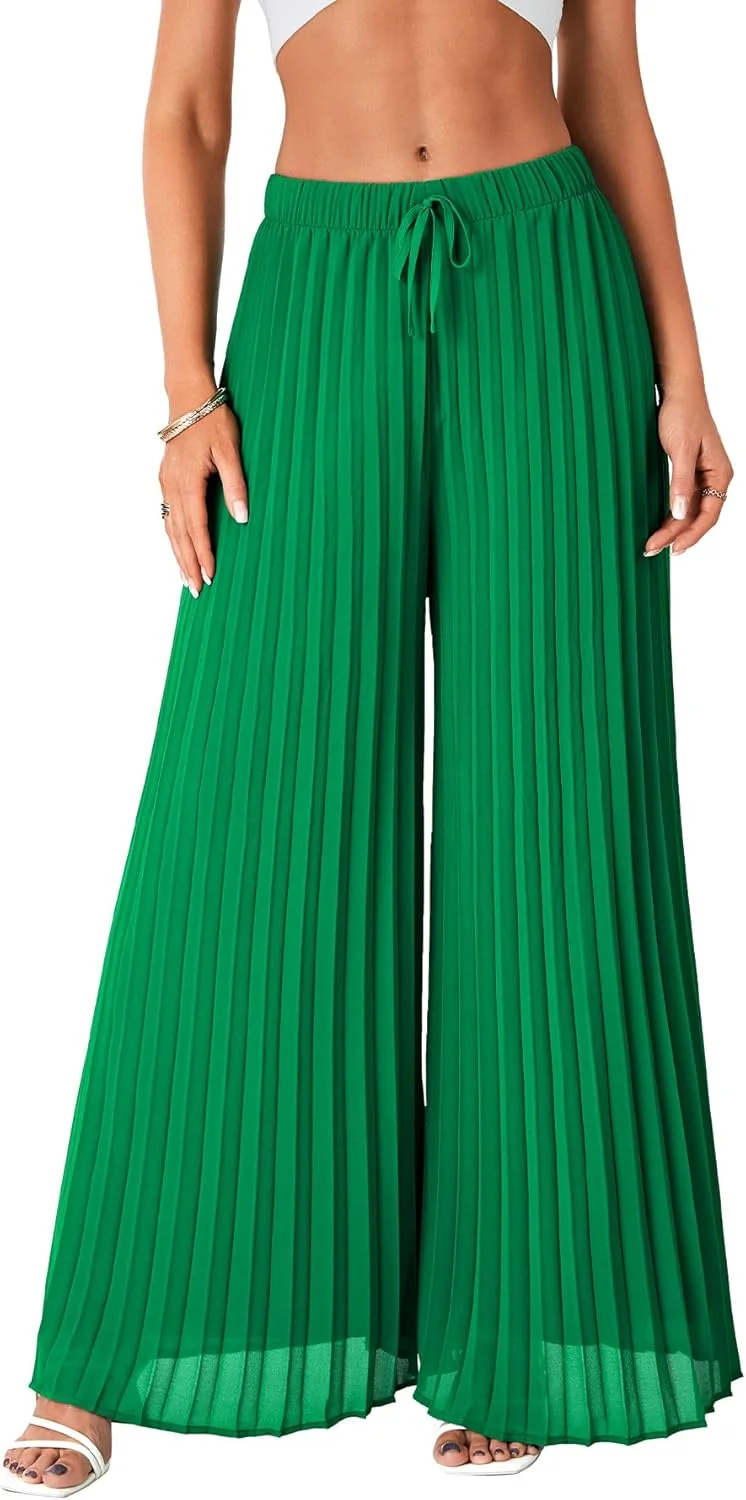 شلوار پلیسه ای زنانه OPOIPIN، پاچه گشاد، کمر بلند، گشاد و راحت