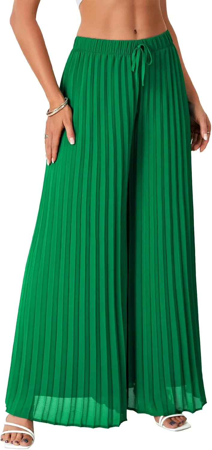 شلوار پلیسه ای زنانه OPOIPIN، پاچه گشاد، کمر بلند، گشاد و راحت