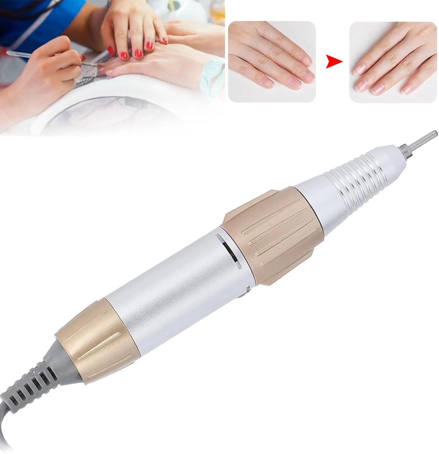 دسته فرز ناخن Akozon، لوازم جانبی ماراتن دسته دریل برقی ناخن، طلایی، کم صدا، حرارت پایین