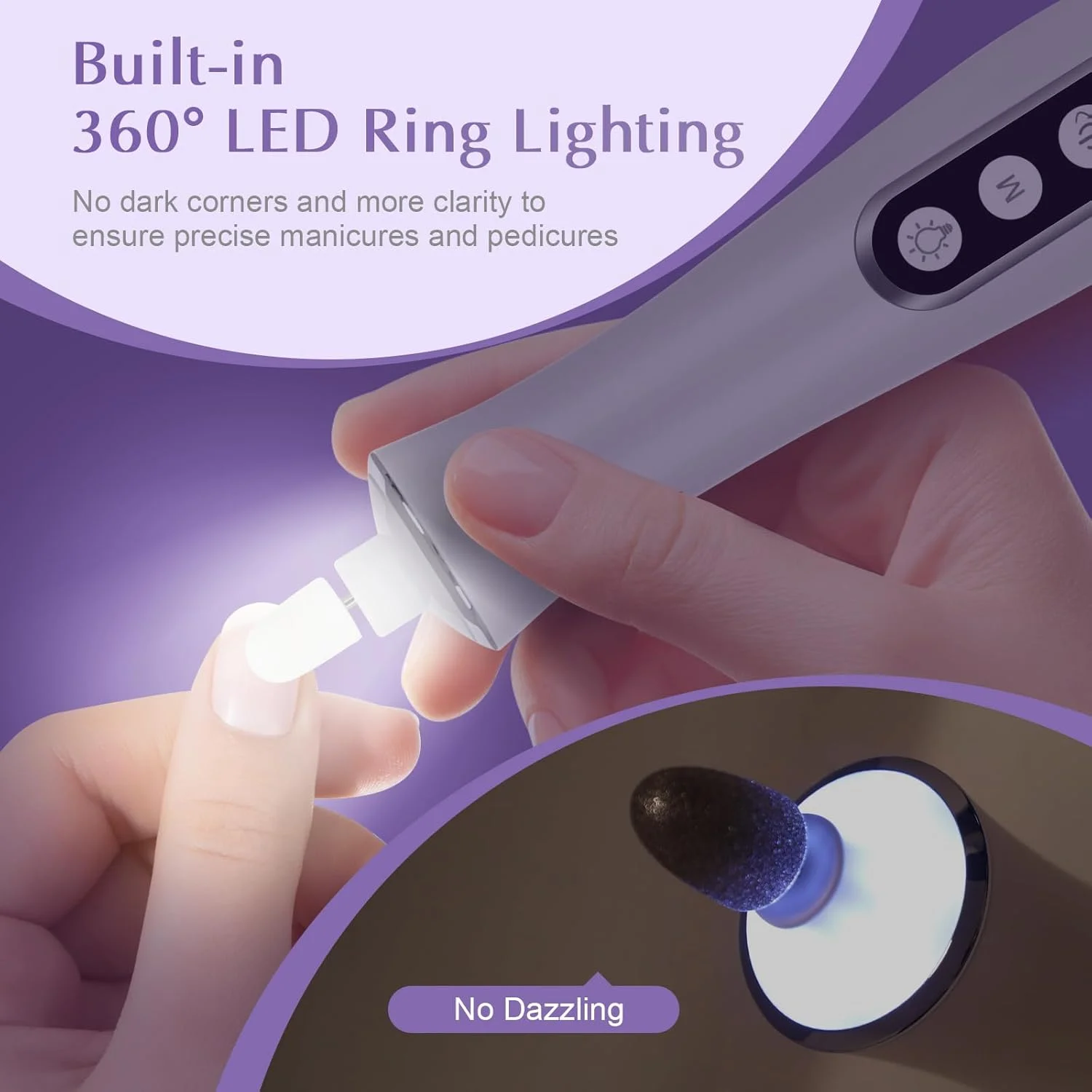 دستگاه سوهان برقی ناخن بی سیم، فایل ناخن برقی 10 سرعته با چراغ LED 360 درجه و صفحه نمایش LCD، فایل ناخن حرفه ای قابل شارژ 2000 MAh، ست مانیکور پدیکور برای زنان، مردان، ناخن ضخیم، ناخن پا، کوتیکول