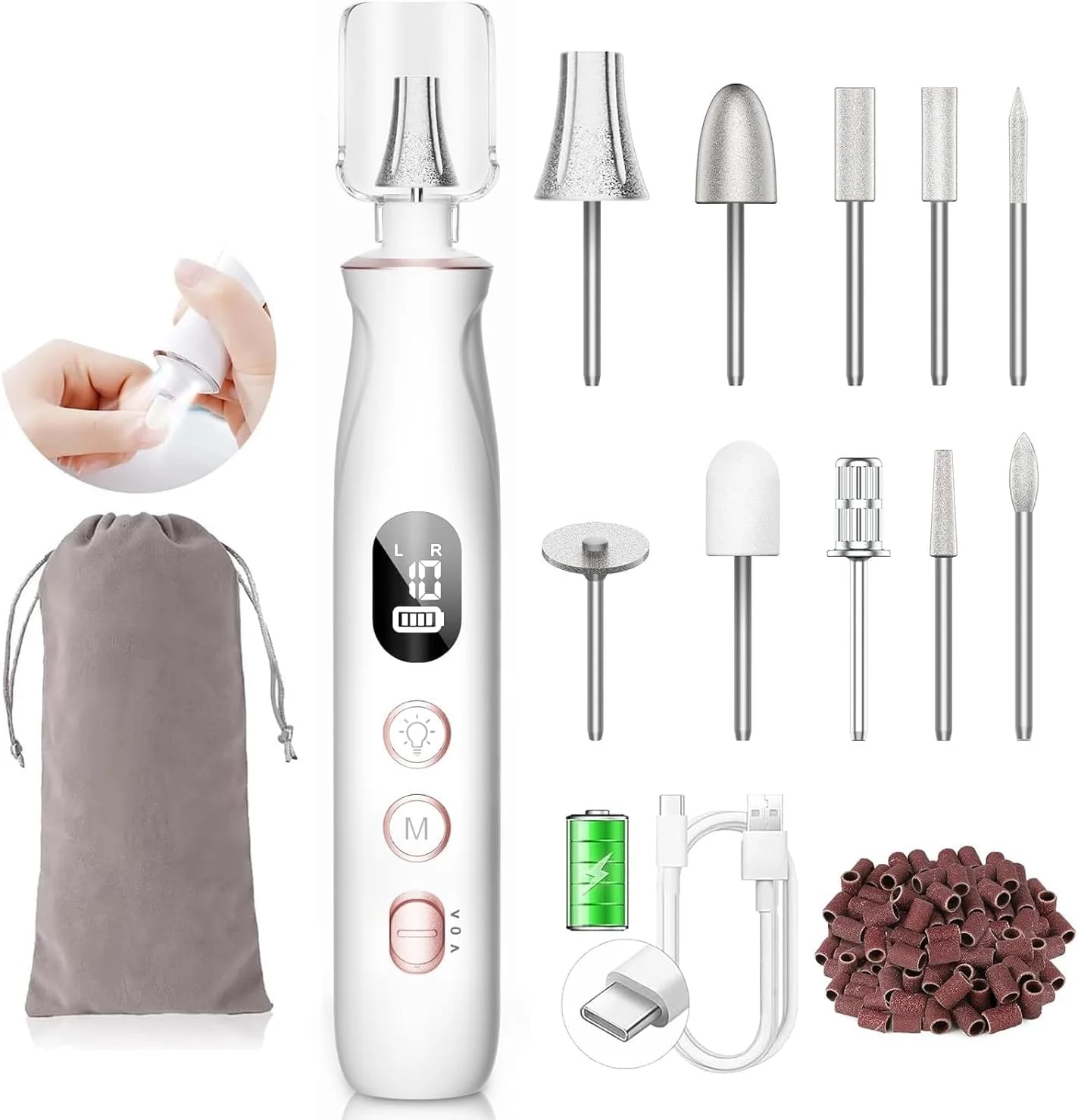 سوهان برقی ناخن: سوهان ناخن قدرتمند 10000 دور در دقیقه با LCD و چراغ، سوهان ضخیم ناخن بی سیم برای ناخن های اکریلیک، ژل و طبیعی، مانیکور و پدیکور برای سالن خانگی سوهان برقی ناخن: سوهان ناخن قدرتمند 10000 دور در دقیقه با LCD و چراغ، سوهان ضخیم ناخن بی سیم برای ناخن های اکریلیک، ژل و طبیعی، مانیکور و پدیکور برای سالن خانگی