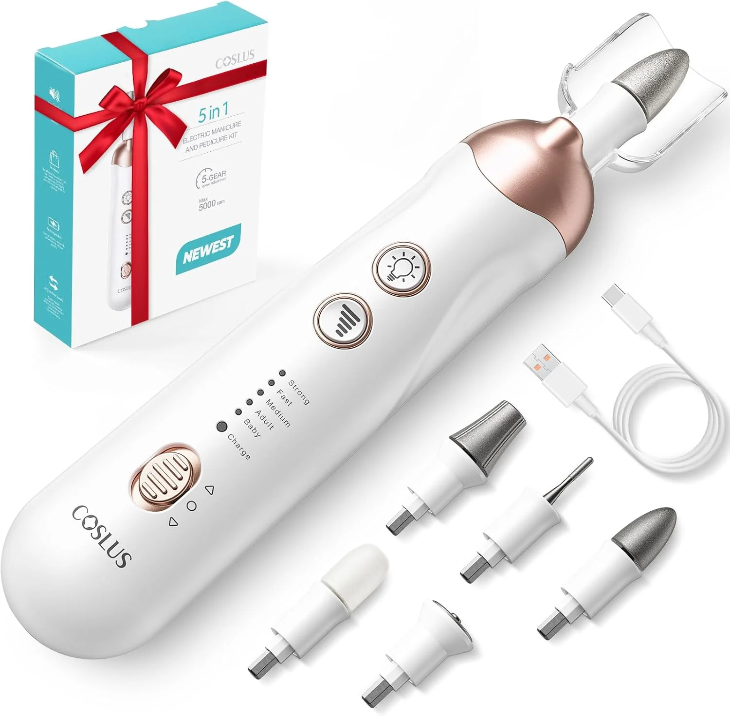 ست مانیکور و پدیکور حرفه ای بی سیم COSLUS: ست سوهان برقی ناخن 8 در 1، دستگاه سنگ زنی ناخن 5 سرعته برای ناخن های ضخیم، پوست های مرده، با نور LED، مناسب برای مراقبت از دست و پا، بافر و تریمر برای زنان، مردان، نوزادان و حیوانات خانگی ست مانیکور و پدیکور حرفه ای بی سیم COSLUS: ست سوهان برقی ناخن 8 در 1، دستگاه سنگ زنی ناخن 5 سرعته برای ناخن های ضخیم، پوست های مرده، با نور LED، مناسب برای مراقبت از دست و پا، بافر و تریمر برای زنان، مردان، نوزادان و حیوانات خانگی