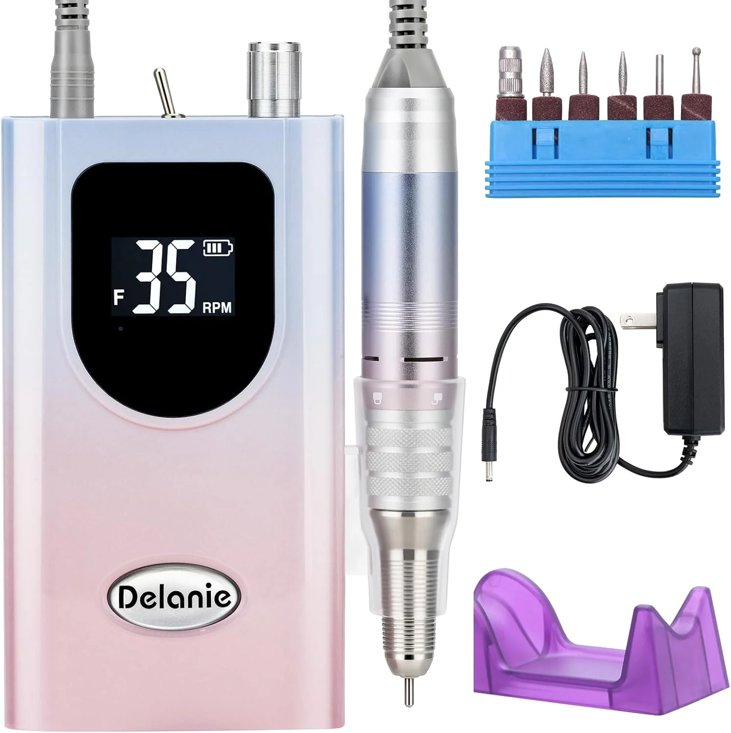 دستگاه سوهان برقی ناخن حرفه ای Delanie، گشتاور بالا 35000 دور در دقیقه، قابل شارژ، قابل حمل، مناسب برای ژل اکریلیک با سری های مانیکور، ابزار مانیکور سالنی، صورتی گرادیانی دستگاه سوهان برقی ناخن حرفه ای Delanie، گشتاور بالا 35000 دور در دقیقه، قابل شارژ، قابل حمل، مناسب برای ژل اکریلیک با سری های مانیکور، ابزار مانیکور سالنی، صورتی گرادیانی